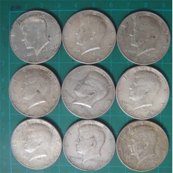 9 Adet 1964 Gümüş Yarım Dolar
